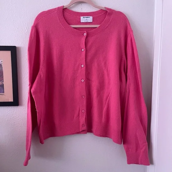 Cotton Blend Pink Cardigan, 3x - Picture 1 of 7
